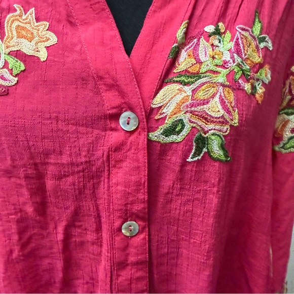 Figueroa & Flower Pink Embroidered Boho Button Blouse Large - Picture 3 of 9